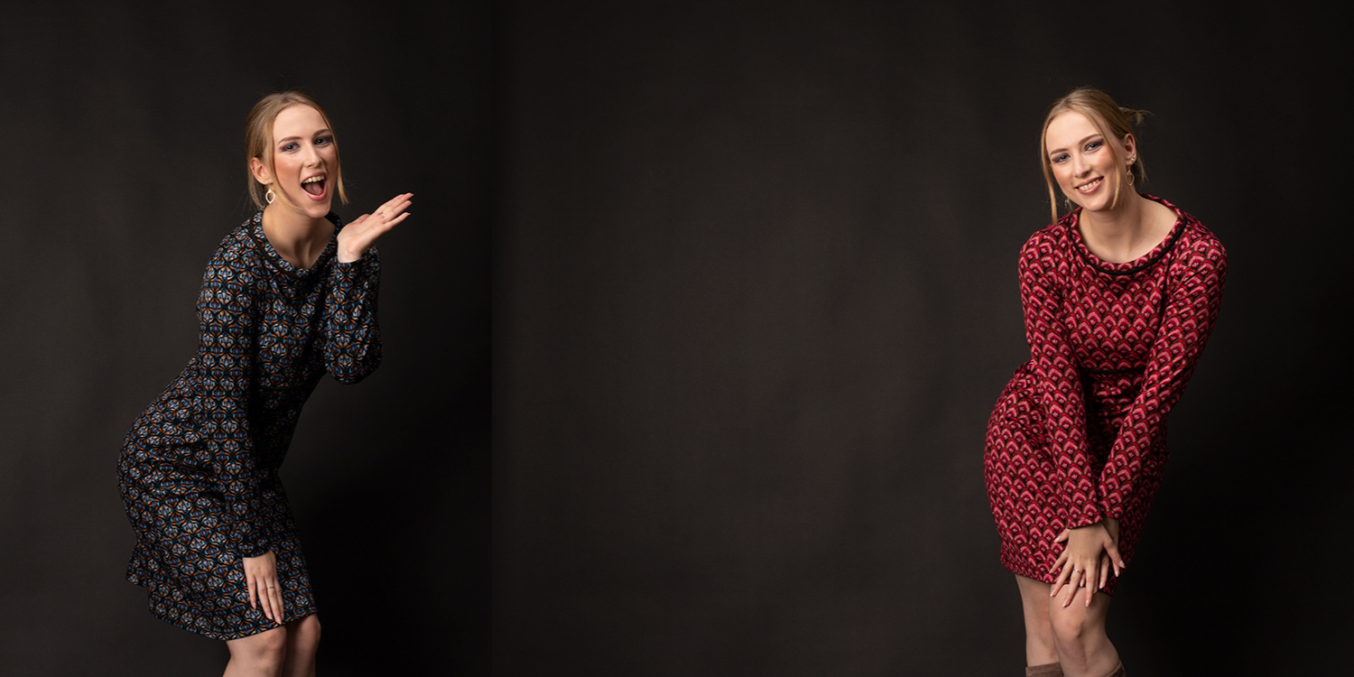 Rotes Kleid im Straßencafé